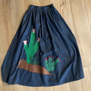ByGeorge Western Denim Cactus Appliqué Maxi Skirt